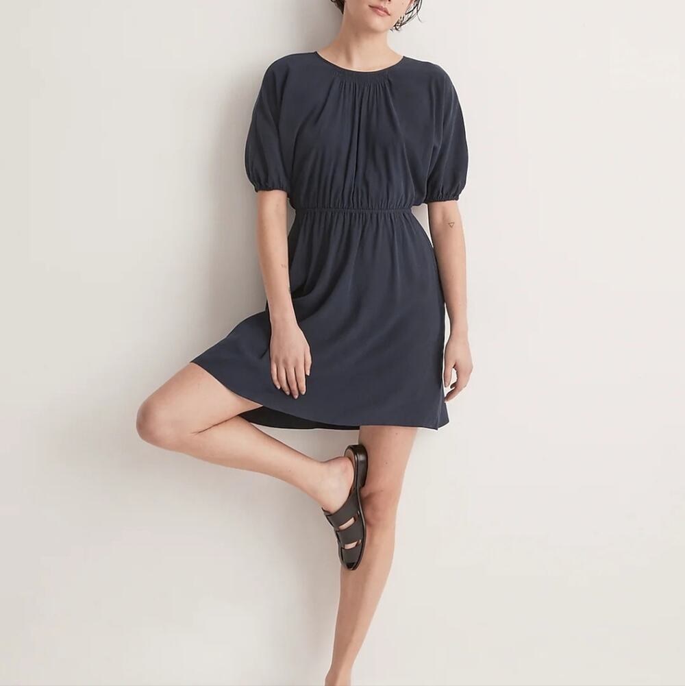 NWT Madewell Cut-Out Back Tie Mini Dress - Deep Indigo Navy Blue Tencel - XS